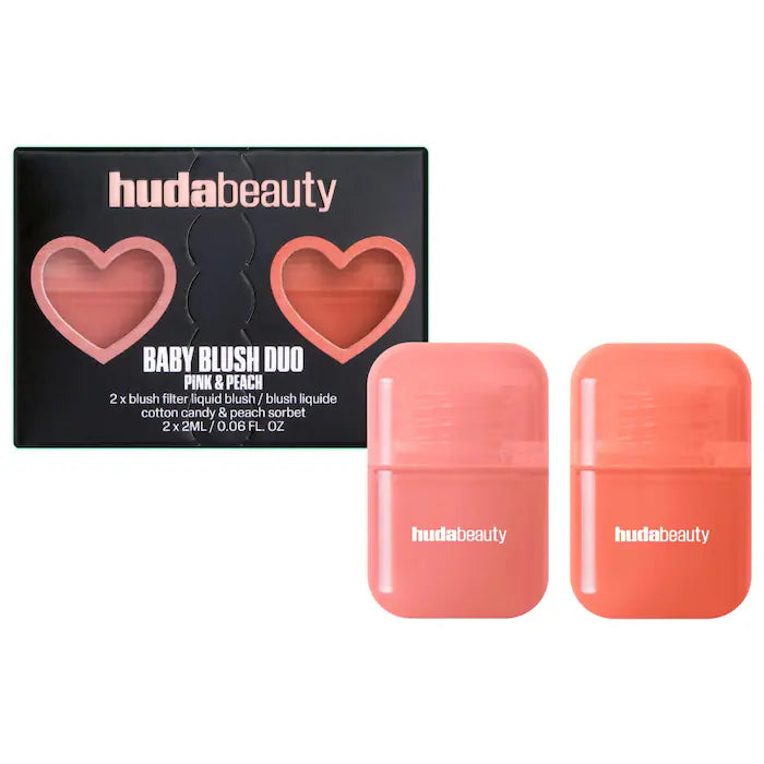 HUDA BEAUTY 
Mini Baby Blush Duo Set Color: Cotton Candy and Peach Sorbet - baby pink / peachy tangerine