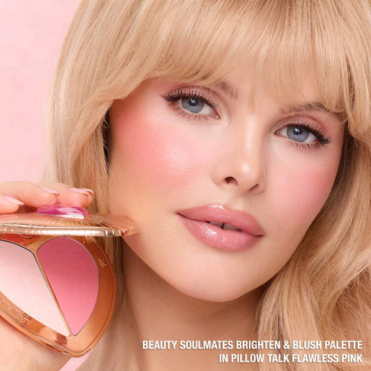 Charlotte Tilbury 
Pillow Talk Beauty Soulmates Airbrush Flawless Finish Brightening and Blush Powder Palette Color: Flawless Pink