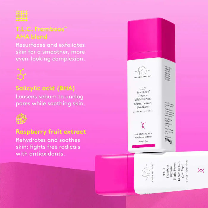 Drunk Elephant 
T.L.C. Framboos™ Glycolic Resurfacing Night Serum