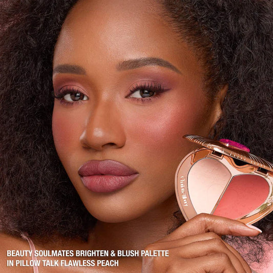 Charlotte Tilbury 
Pillow Talk Beauty Soulmates Airbrush Flawless Finish Brightening and Blush Powder Palette Color: Pillow Talk Flawless Peach
