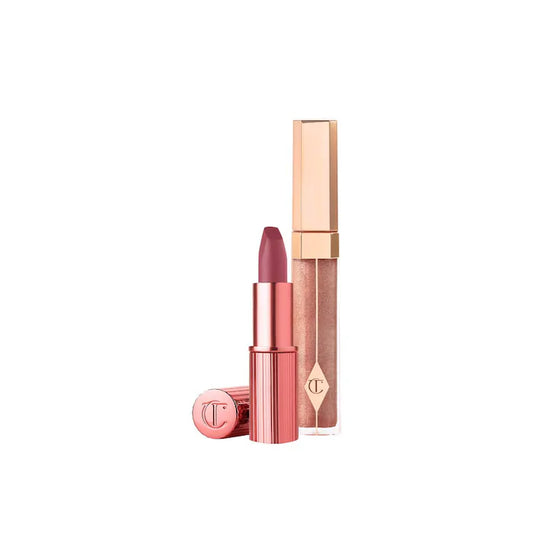 Charlotte Tilbury 
K.I.S.S.I.N.G Lipstick and Lip Gloss Duos Color: 90's Pink - warm rosewood pink